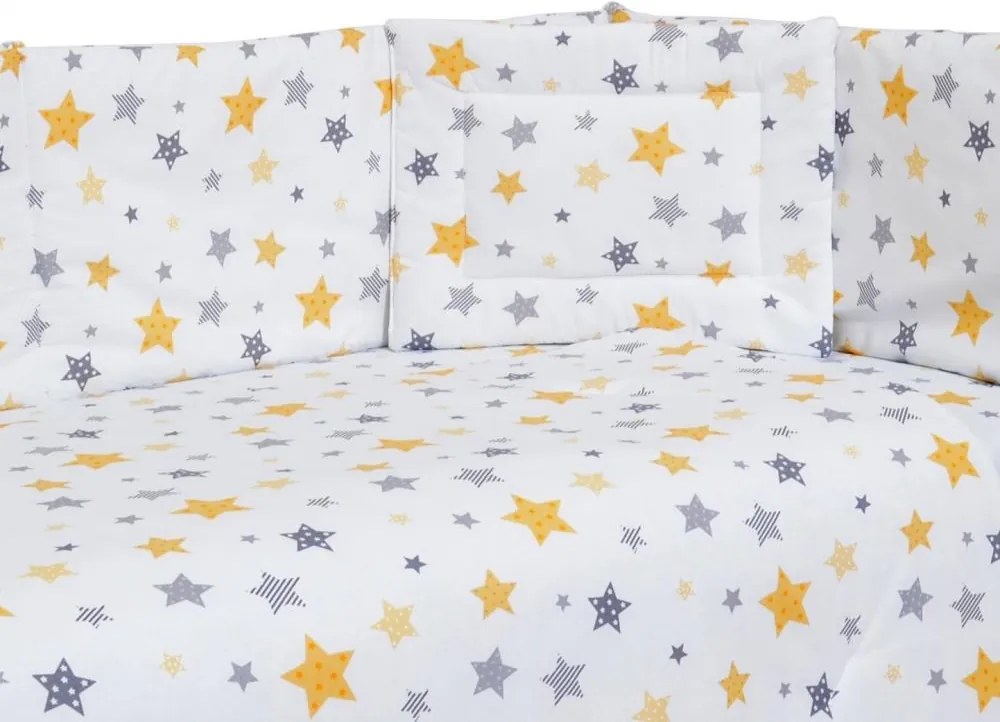 Set lenjerie patut cu 5 piese Yellow and Grey Stars White