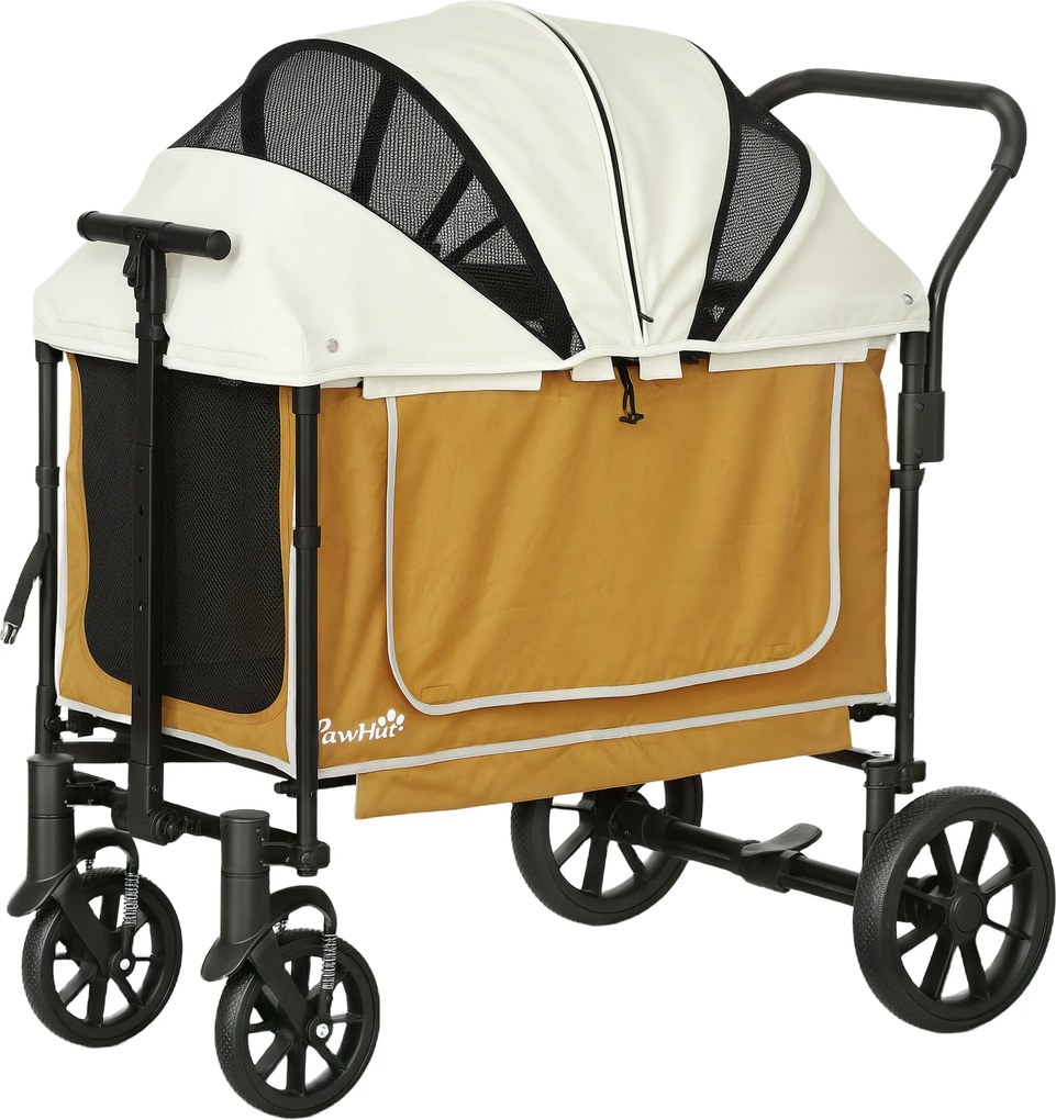 PawHut Cărucior pentru câini buggy pliabil pentru câini și pisici până la 30 kg 110 x 65 x 102 cm Maro | Aosom Romania