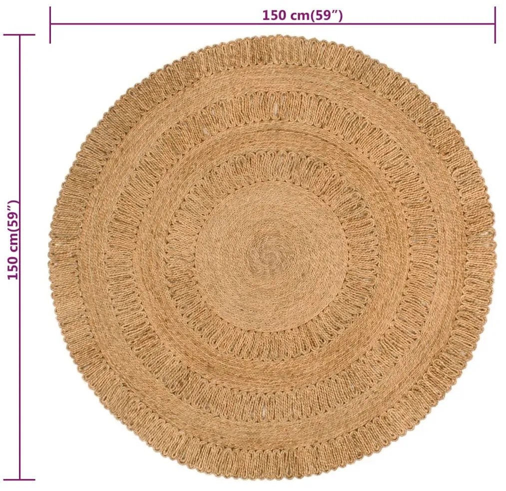 Covor impletit manual, 150 cm, iuta, rotund 150 cm