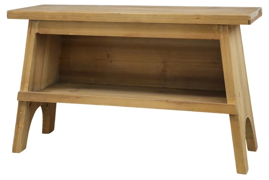 Banca din lemn, cu raft, aspect rustic, Shelf