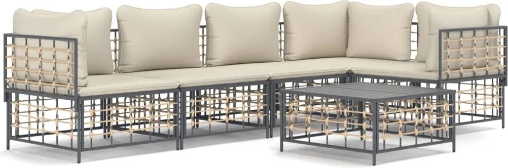 vidaXL Set șezlonguri de grădină 6 piese cu perne, antracit, poliratan