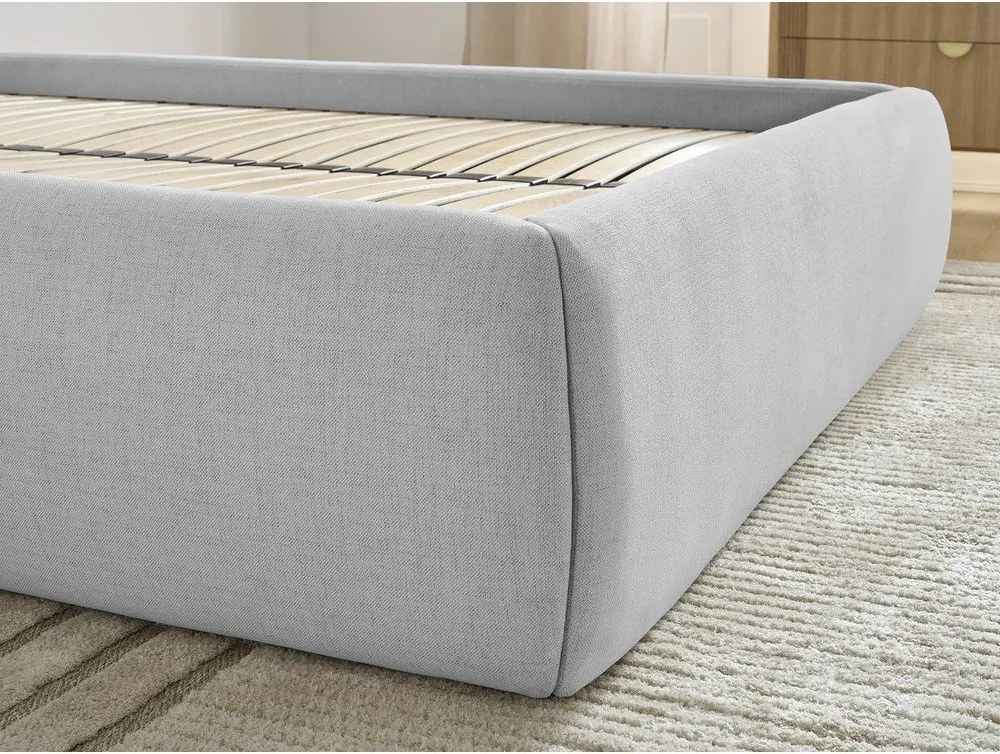 Pat matrimonial gri deschis tapițat cu spațiu de depozitare/fără tăblie cu somieră 160x200 cm Inera – Bobochic Paris