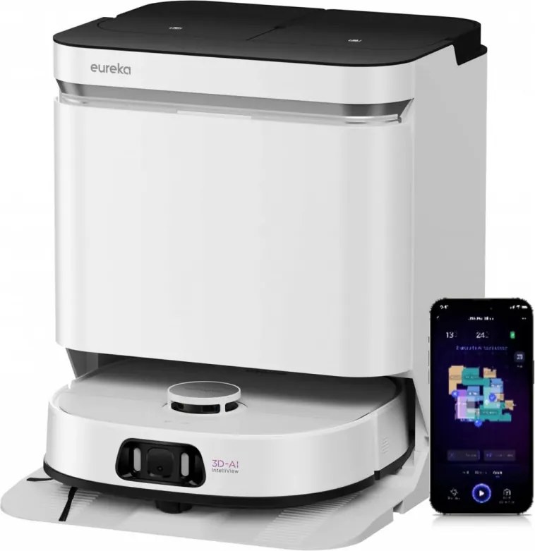 Aspirator robot Eureka J15 Ultra, 19 000 Pa, 3 l, Autonomie de 150 min, Lidar + camerа RGB, FlexiRazor, Comanda vocala, Alb