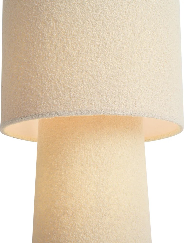Lampă de podea Japandi bej din material teddy cu 2 lumini - Trompet