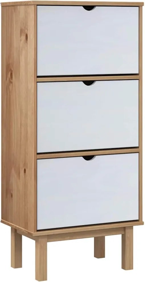 vidaXL Pantofar „OTTA” cu 3 sertare, maro și alb, lemn masiv de pin