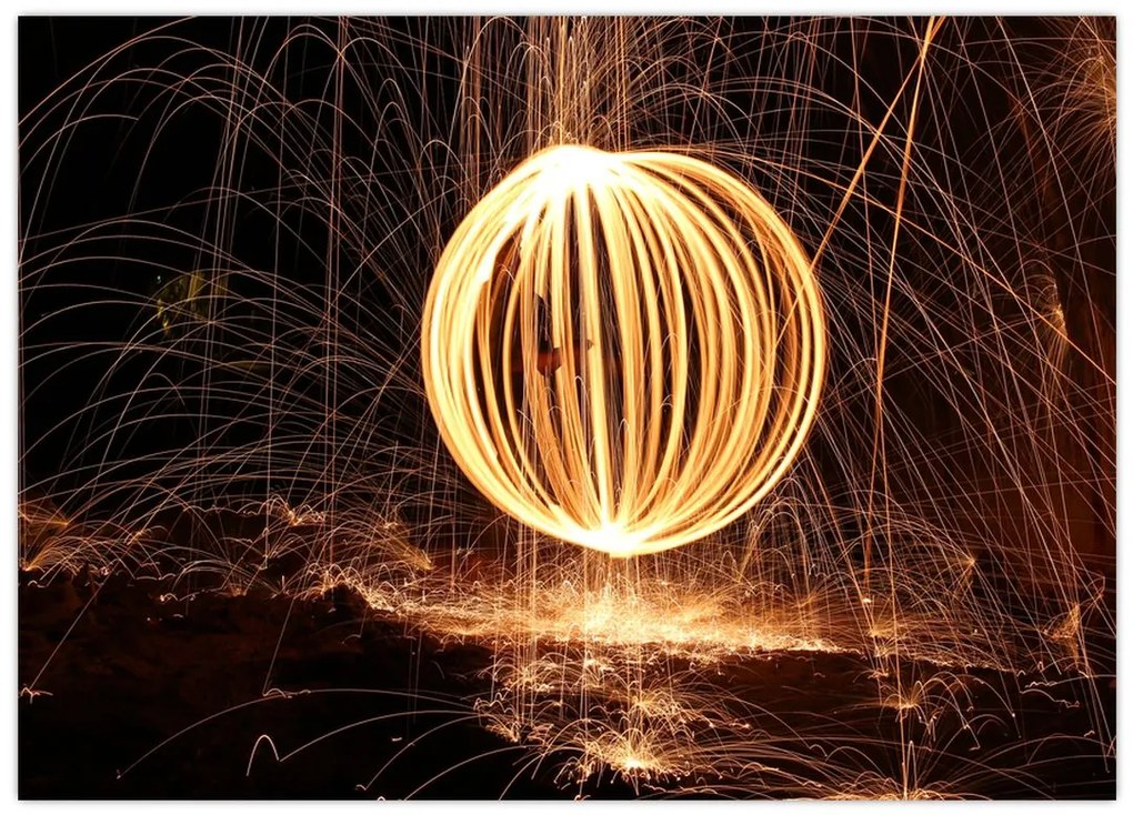 Tablou pe sticlă cu bilă iluminată (70x50 cm)