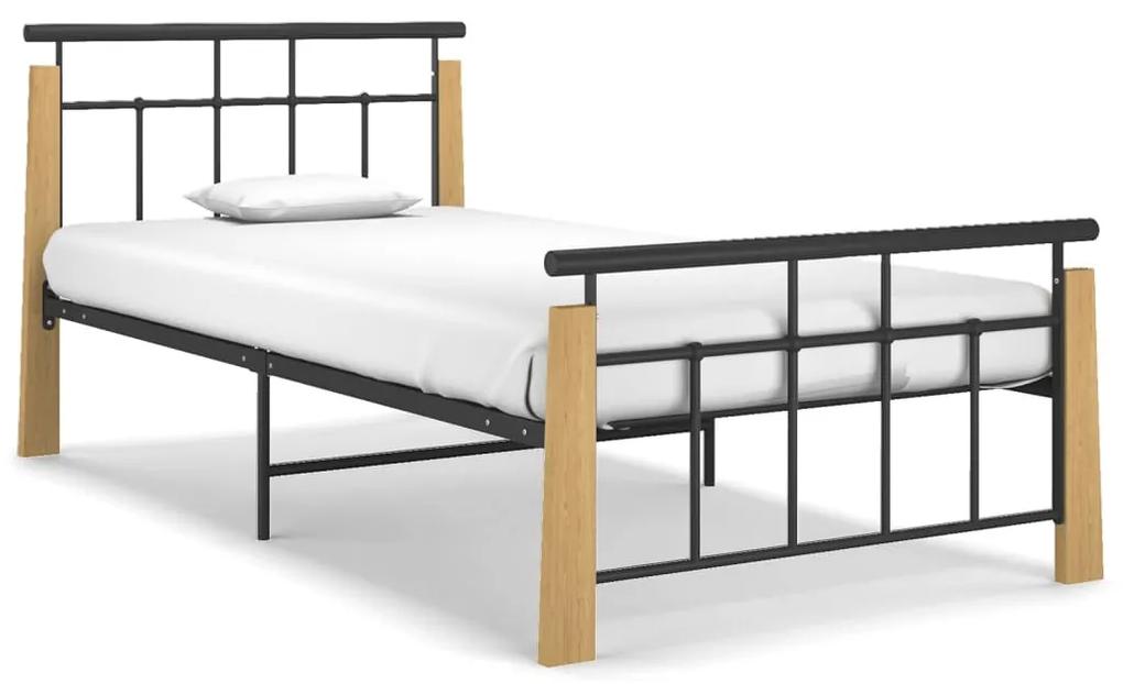 324898 vidaXL Cadru de pat, 100x200 cm, metal și lemn masiv stejar