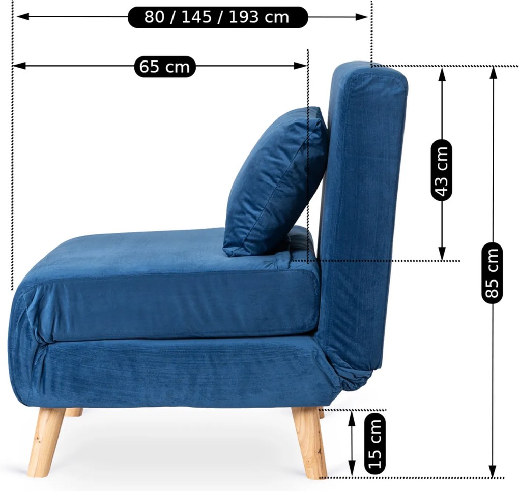 JAKS Fotoliu extensibil Marry velur albastru închis