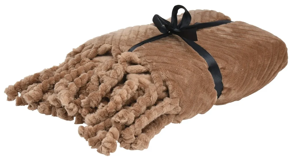 Patura cu franjuri Molly, maro, 150x130 cm