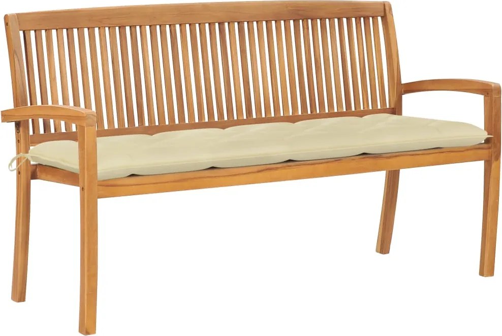 vidaXL Bancă de grădină stivuibilă cu pernă, 159 cm, lemn masiv de tec