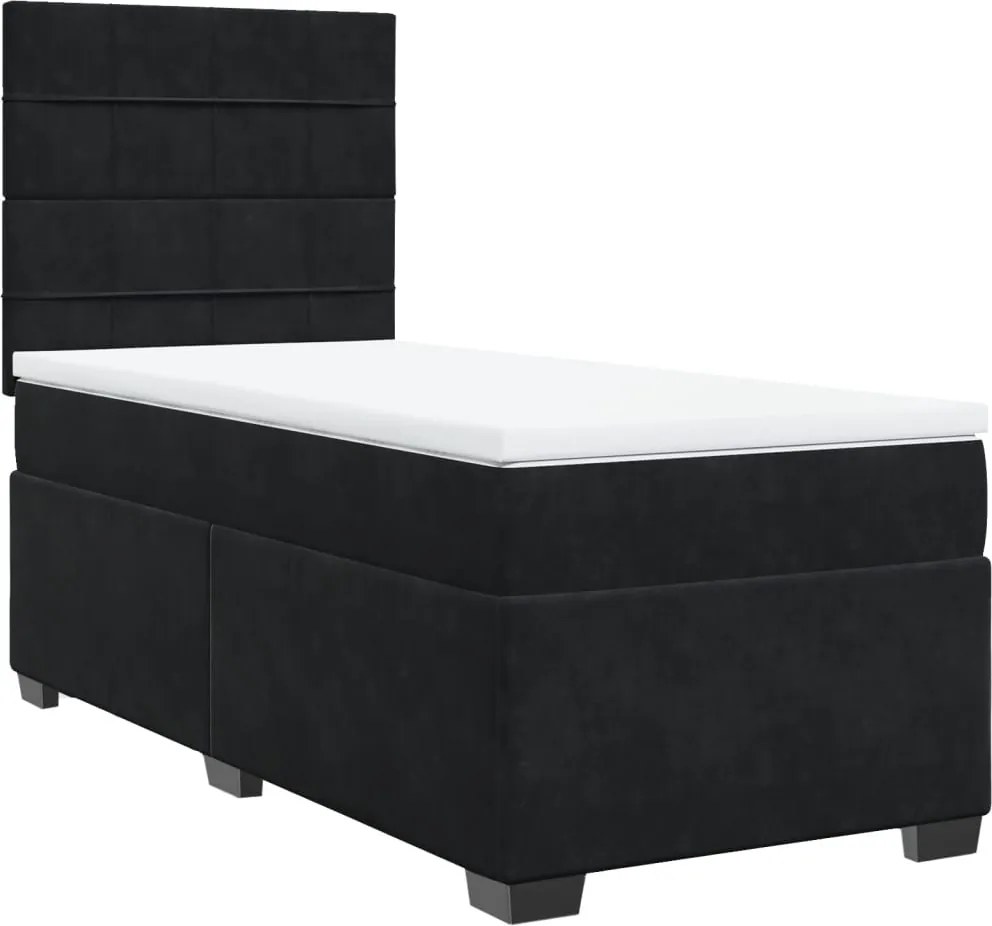 vidaXL Pat box spring cu saltea, negru, 80x200 cm, catifea