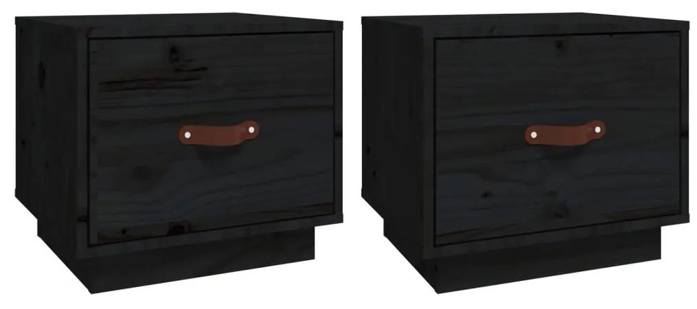 818294 vidaXL Noptiere, 2 buc., negru, 40x34x35 cm, lemn masiv de pin