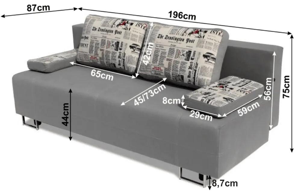 Canapea extensibila cu spatiu de depozitare Elize 196 cm gri