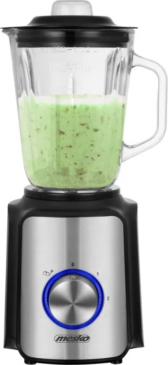 Blender Mesko MS 4080, 1200 W, 1,5 l, 21 000 rpm, 6 lame, 2 viteze + funcție puls, capac cu orificiu, inox/negru