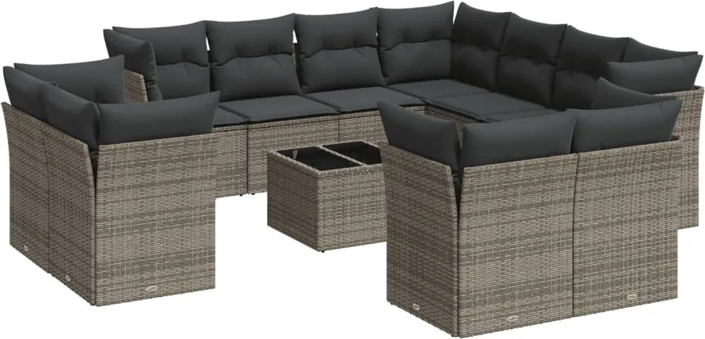 vidaXL Set canapea de grădină cu perne, 12 piese, gri, poliratan