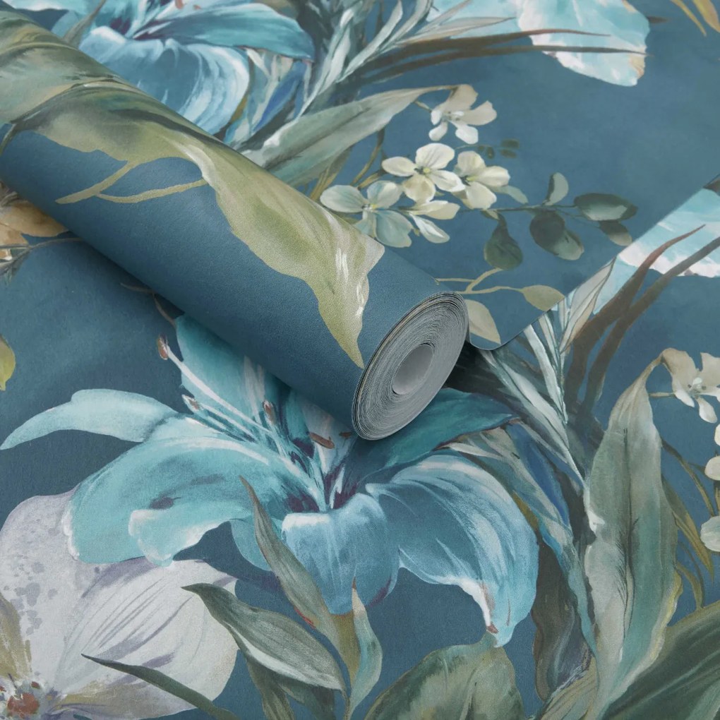 Tapet Lilliana, Peacock Blue Luxury Floral, 1838 Wallcoverings, 5.3mp / rola