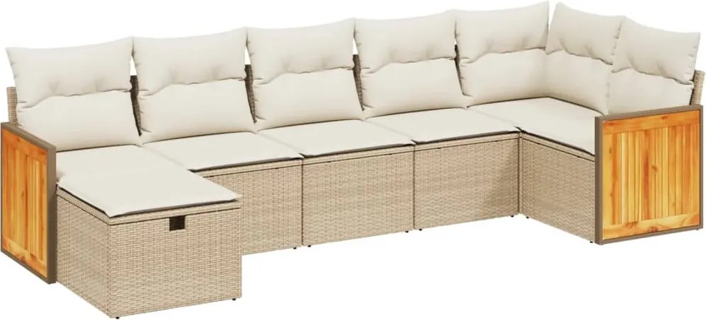 vidaXL Set canapele de grădină, 7 piese, cu perne, bej, poliratan