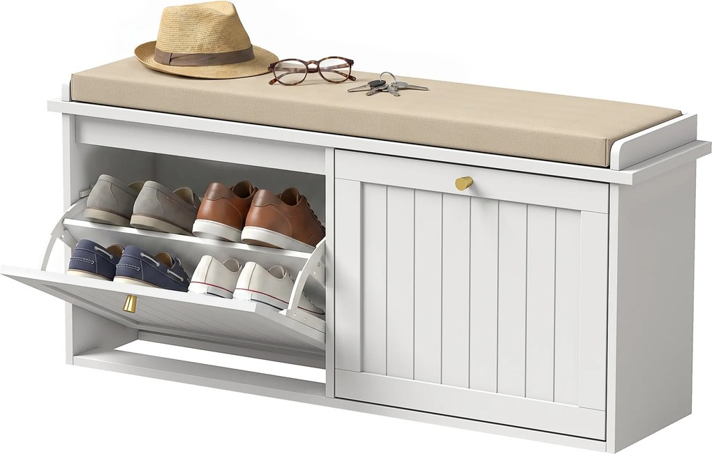 HOMCOM Bancă pantofar, mobilier pentru hol, pernuță tapițată, 2 sertare basculante, 8-10 perechi de pantofi | Aosom Romania