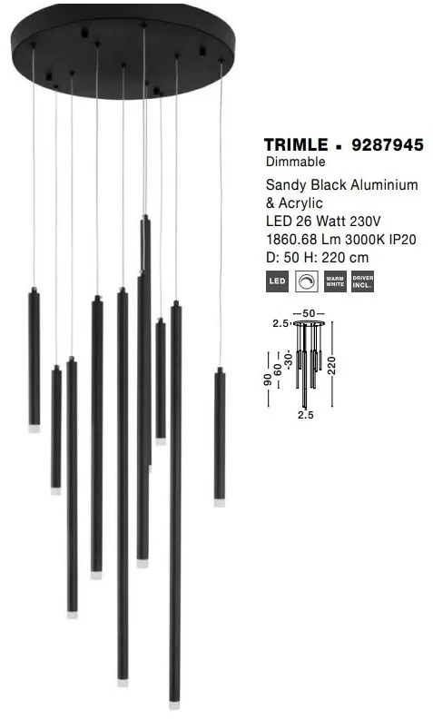 Lustra cu 10 pendule LED design tubular TRIMLE