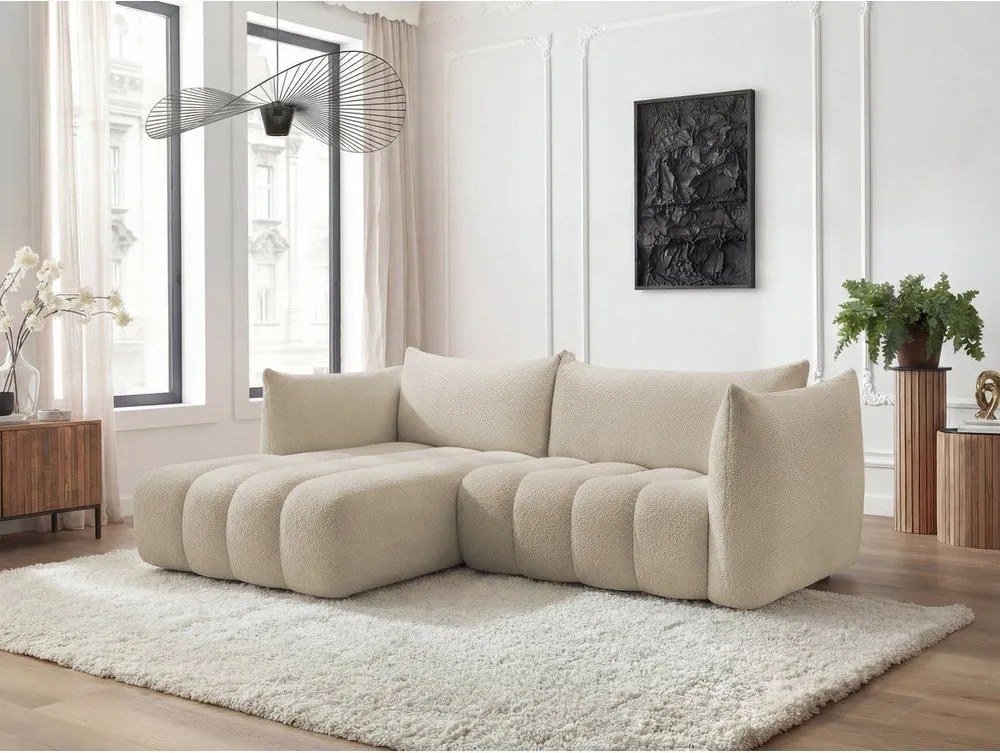 Colțar bej cu tapițerie din țesătură bouclé (cu colț pe partea stângă/cu șezlong) Azra – Bobochic Paris