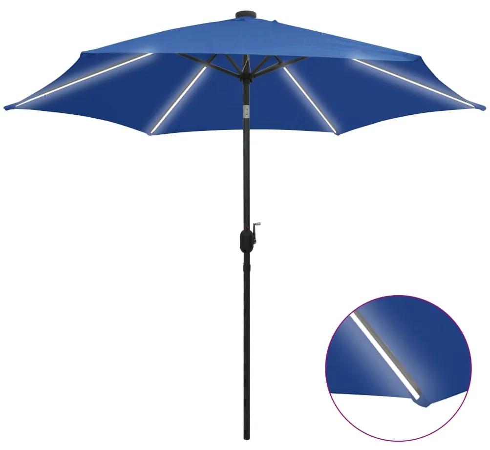 Umbrela de soare, LED-uri si stalp aluminiu, azur, 300 cm Albastru