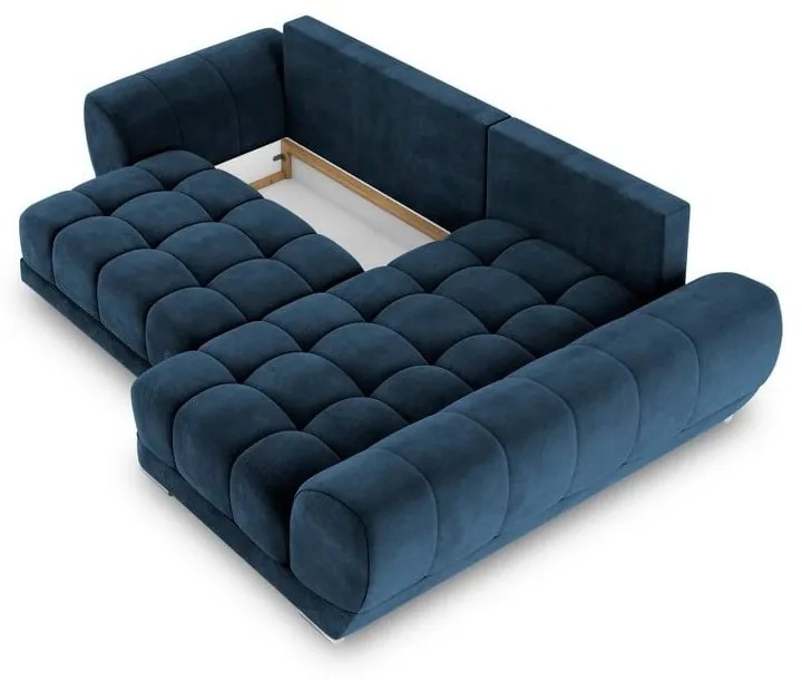 Colțar extensibil cu tapițerie de catifea și șezlong pe partea dreaptă Windsor & Co Sofas Nuage, albastru