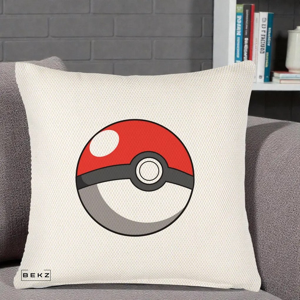 Perna Personalizata Pokeball Rosie, 40x40 cm, Crem Reliefat, Husa Detasabila, Perna Inclusa, BEKZ®