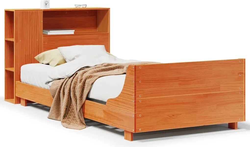 vidaXL Cadru pat fără saltea, maro ceruit, 75x190 cm, lemn masiv pin