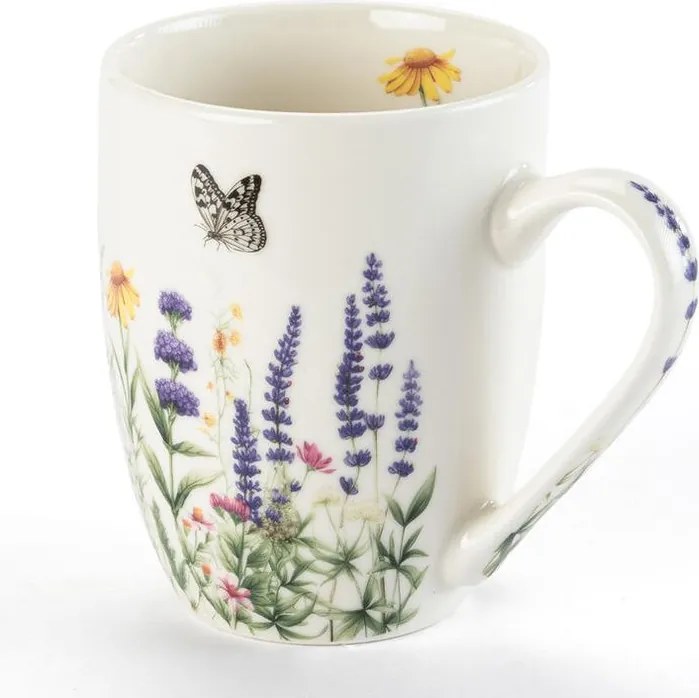 decoDoma Set de căni din porţelan LAVANDĂ ŞI FLUTURI în cutie cadou 350 ml 2 buc