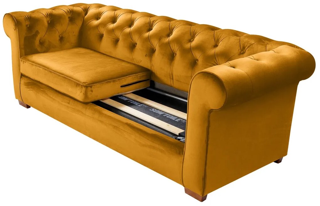 Canapea extensibila Oxford Chesterfield, 88x216x75 cm, 3 locuri, Mustard