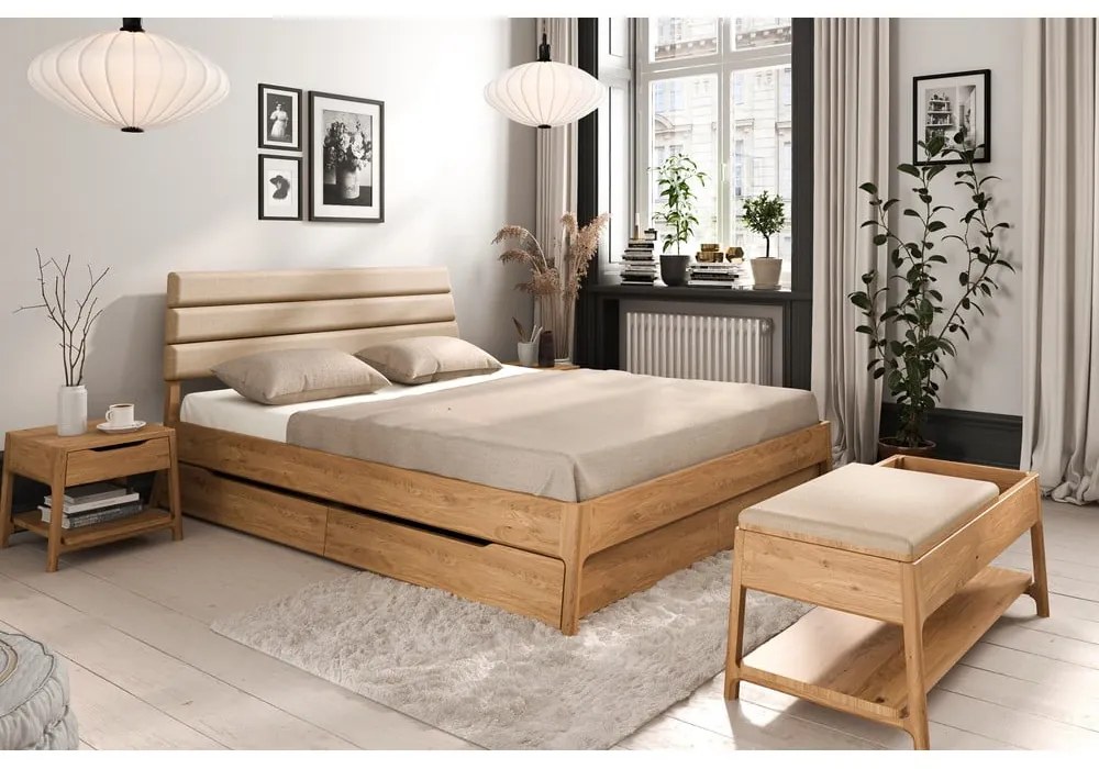 Pat matrimonial în culoare naturală din lemn de stejar 160x200 cm Twig – The Beds
