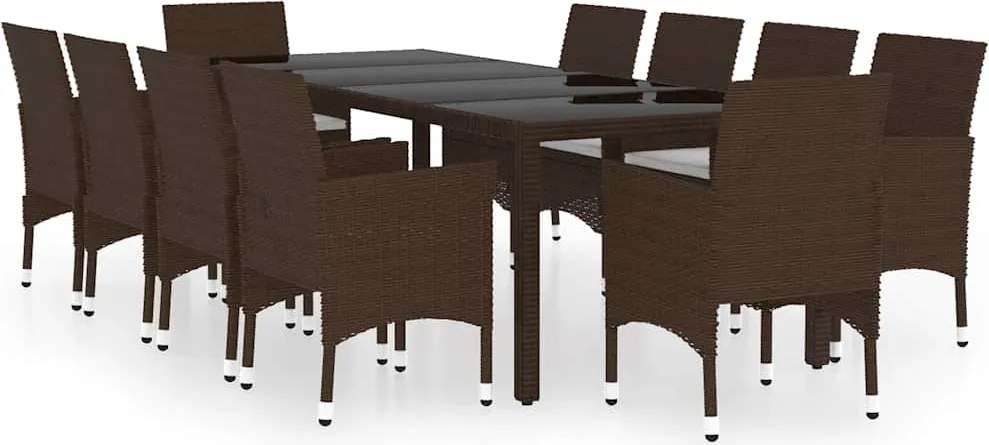 vidaXL Set mobilier de grădină, 11 piese, maro, poliratan