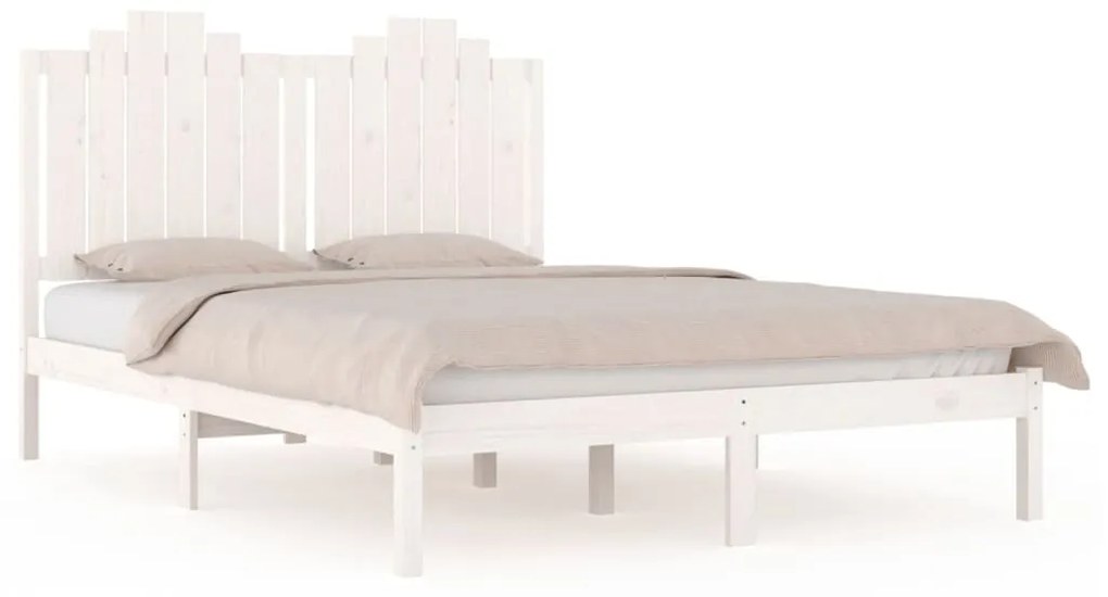 3103759 vidaXL Cadru de pat, alb, 140x190 cm, lemn masiv de pin