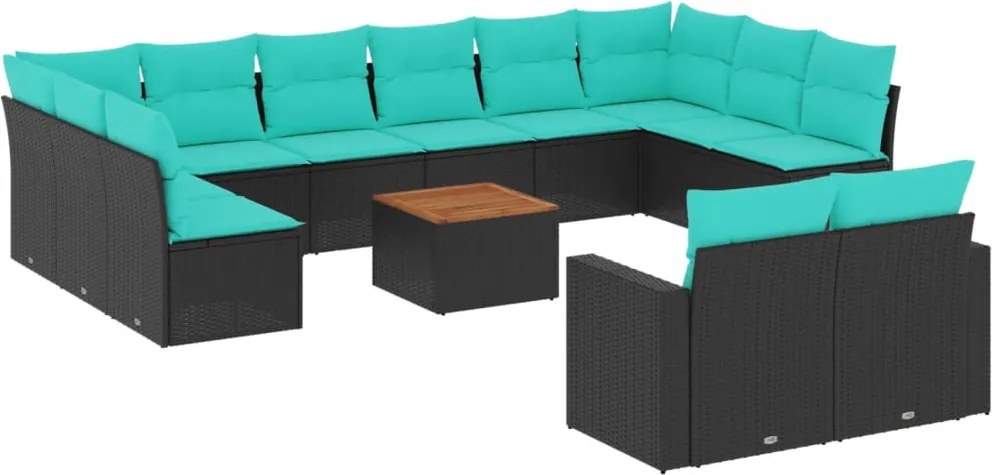 vidaXL Set mobilier de grădină cu perne, 13 piese, negru, poliratan