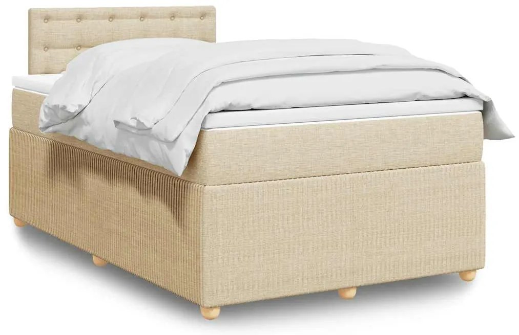 vidaXL Pat box spring cu saltea, crem, 120x200 cm, textil