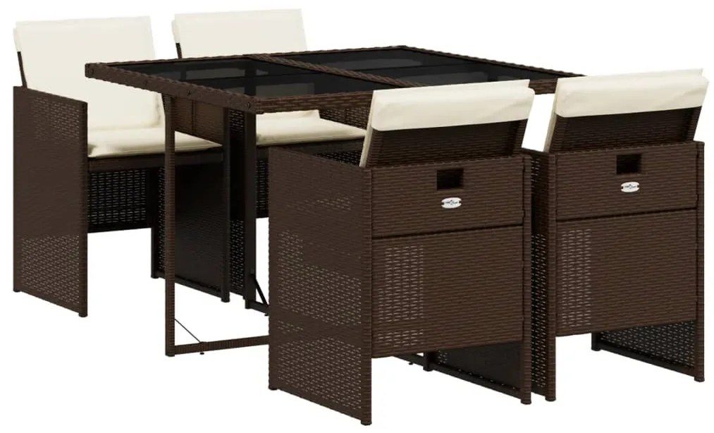 3210537 vidaXL Set mobilier de grădină, 5 piese, cu perne, maro, poliratan