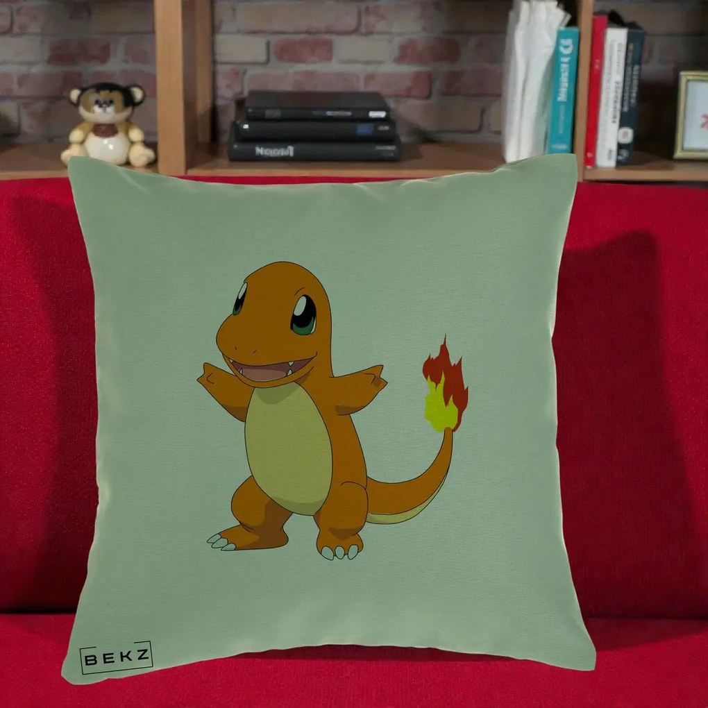 Perna Personalizata Charmander Pokemon, 40x40 cm, Verde, Husa Detasabila, Perna Inclusa, BEKZ®