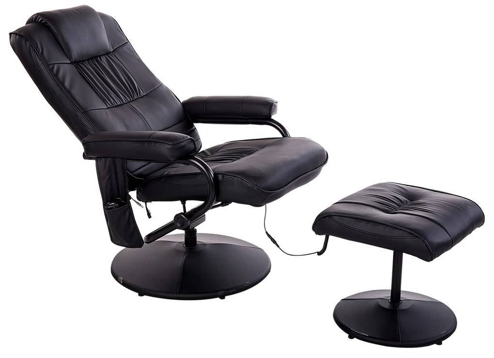 HOMCOM Fotoliu de Masaj și Relaxare electric pivotant inclinabil cu Suport pentru Picioare imitație de piele Negru | Aosom Romania
