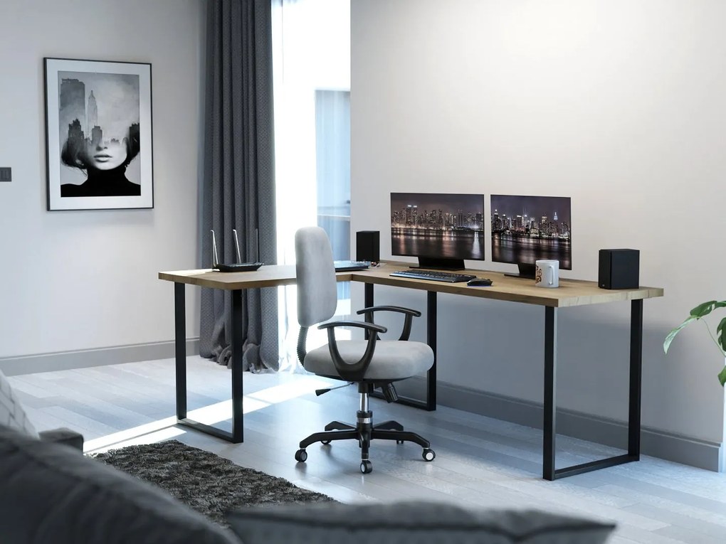 Masă PC de colț Vintid (Stejar craft + Negru). 1054977