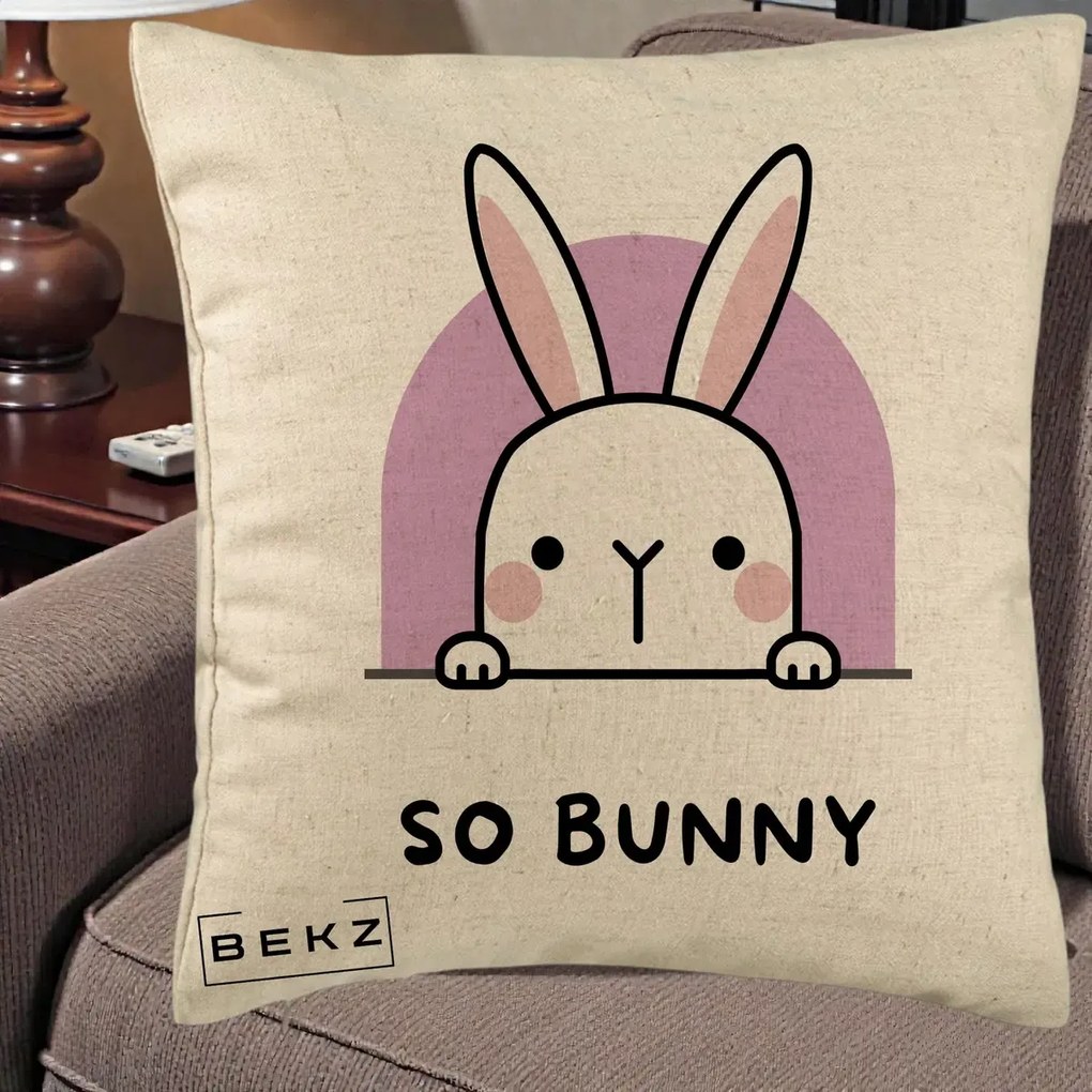 Perna Decorativa So Bunny Kawaii, 40x40 cm, Bej, Husa Detasabila, Perna Inclusa, BEKZ®