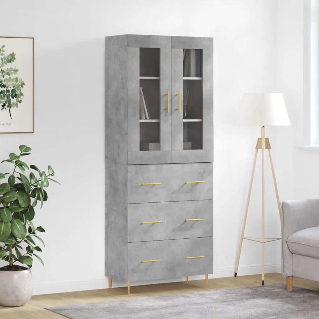 vidaXL Dulap înalt, gri beton, 69,5x34x180, lemn compozit