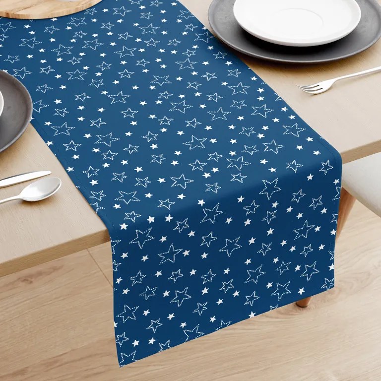 Goldea napron de masă din bumbac - model 016 - steluțe albe pe albastru 20x160 cm