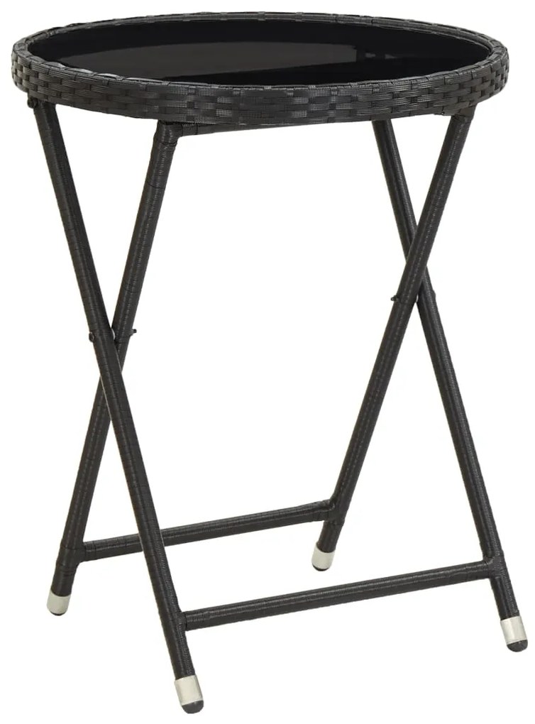 vidaXL Masă de ceai negru 60 cm poliratan sticlă securizată
