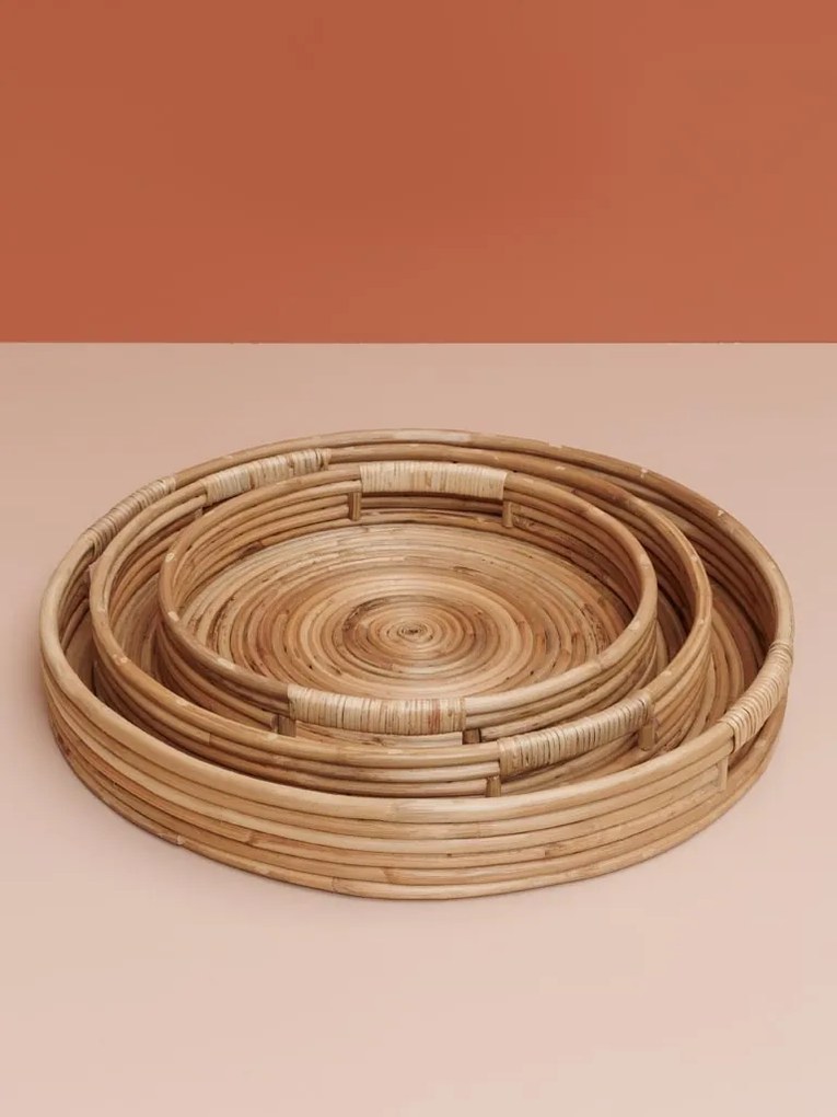 Set 3 tavi din rattan natural – S/3, H8 x Ø 60 cm