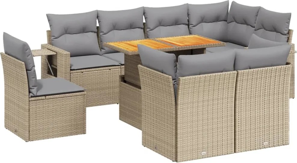 vidaXL Set canapele de grădină, 9 piese, cu perne, bej, poliratan