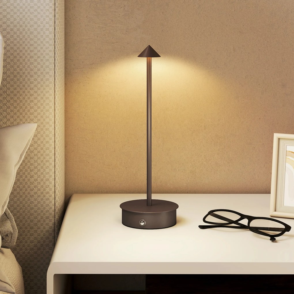 HOMCOM Lampă de Masă Reîncărcabilă cu USB, Lampă Fără Fir cu Temperatura Culorii Reglabilă 3000K/4500K/6500K, Control Touch, Autonomie 4-8 Ore, Cafea | Aosom Romania