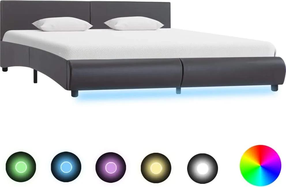 Cadru de pat cu LED, gri, 180 x 200 cm, piele artificiala