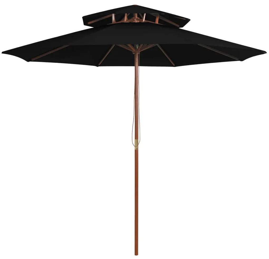 Umbrela de soare dubla, stalp din lemn, negru, 270 cm Negru