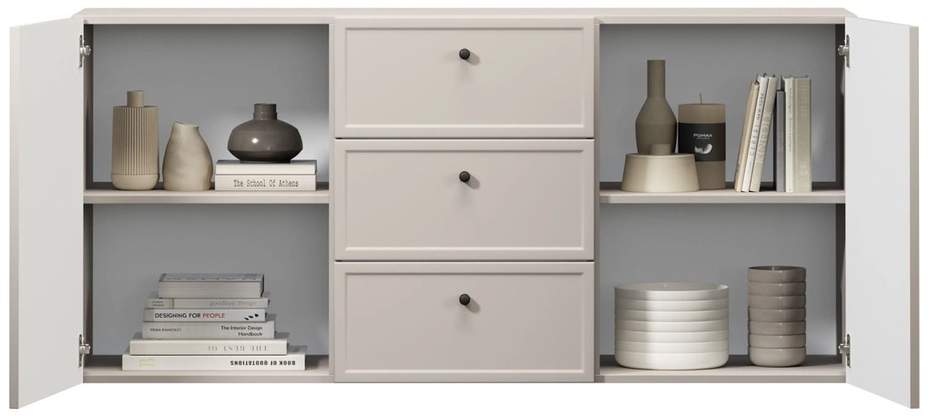 Comodă suspendată cu sertare Lorini 150 cm - cașmir / mânere negre