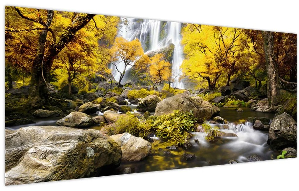Tablou - Cascade în peisaj de toamnă, galben (120x50 cm)